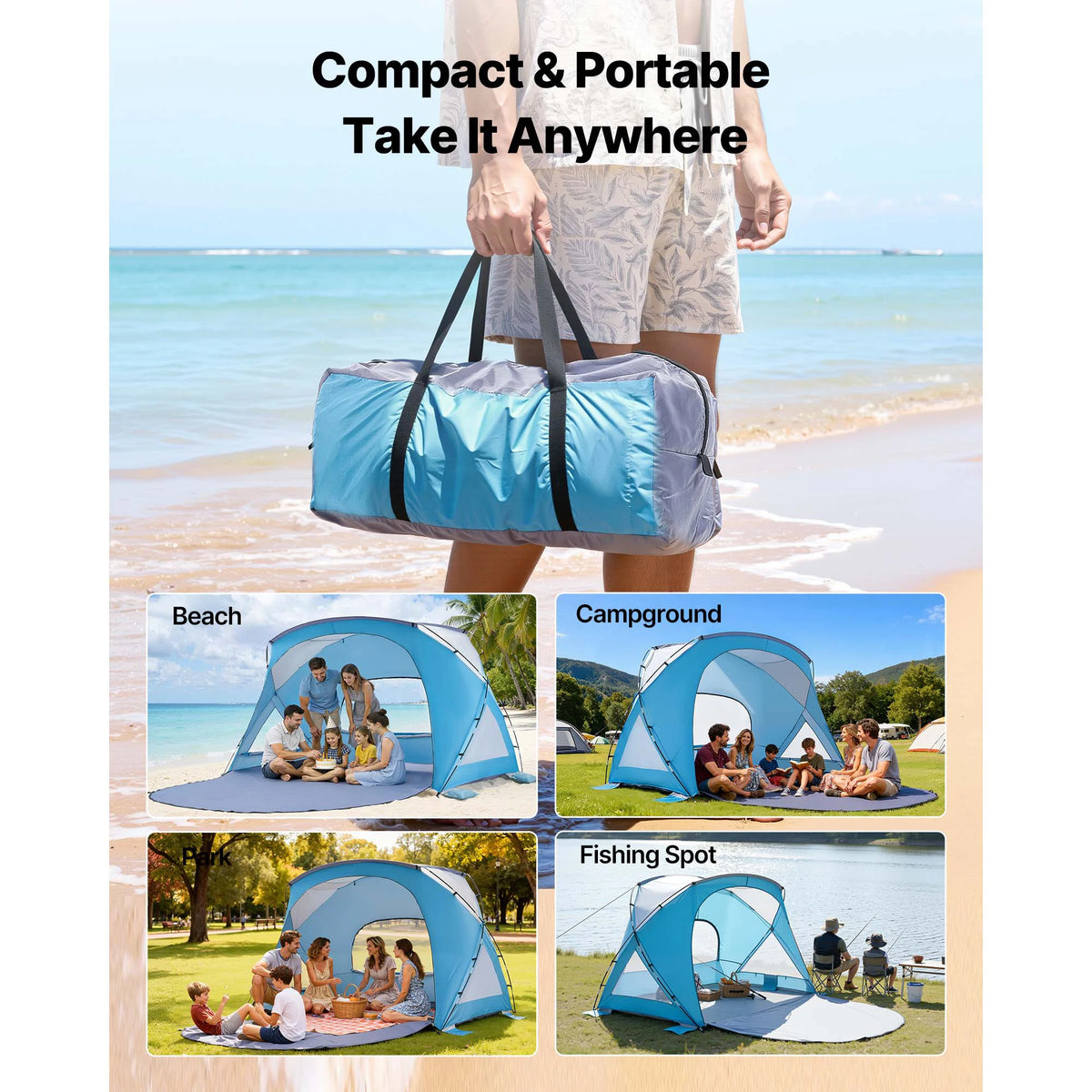 Vevor Portable Beach Sun Shelter Tent With UPF Protection