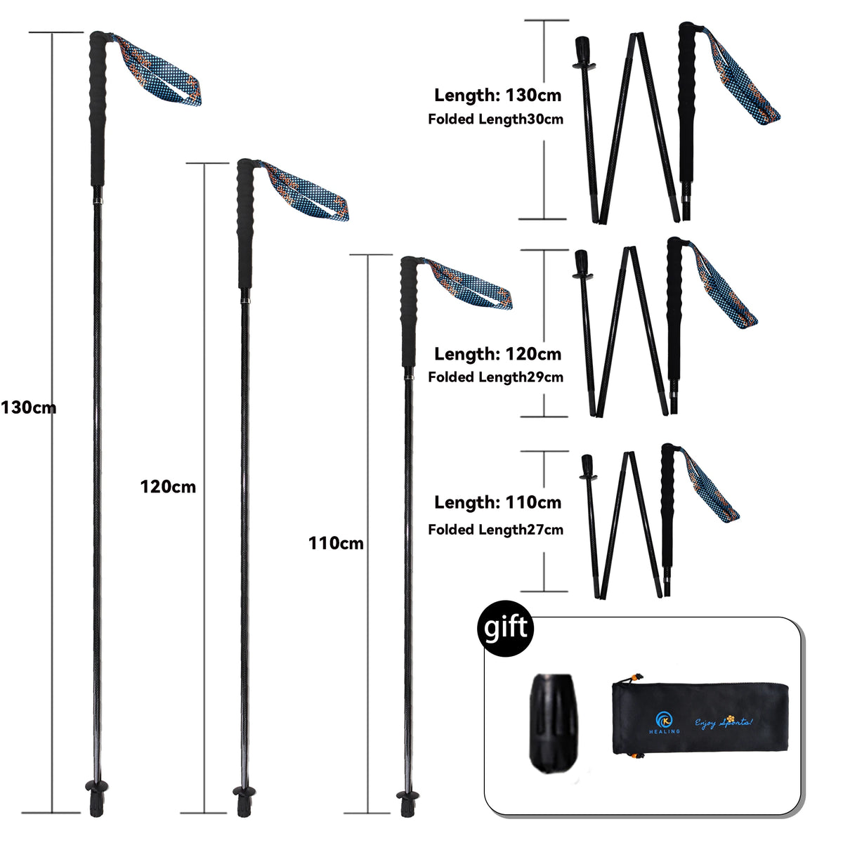 Okhealing Ultralight Foldable Carbon Fiber Trekking Poles