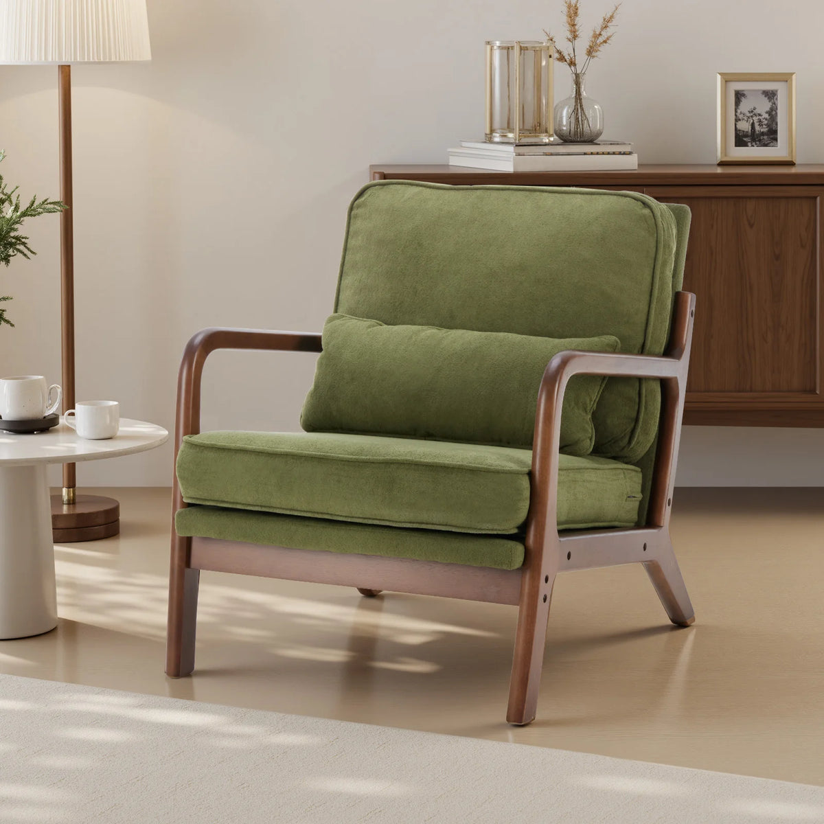 JHK Mid Century Modern Solid Wooden Accent Chair With Cushions