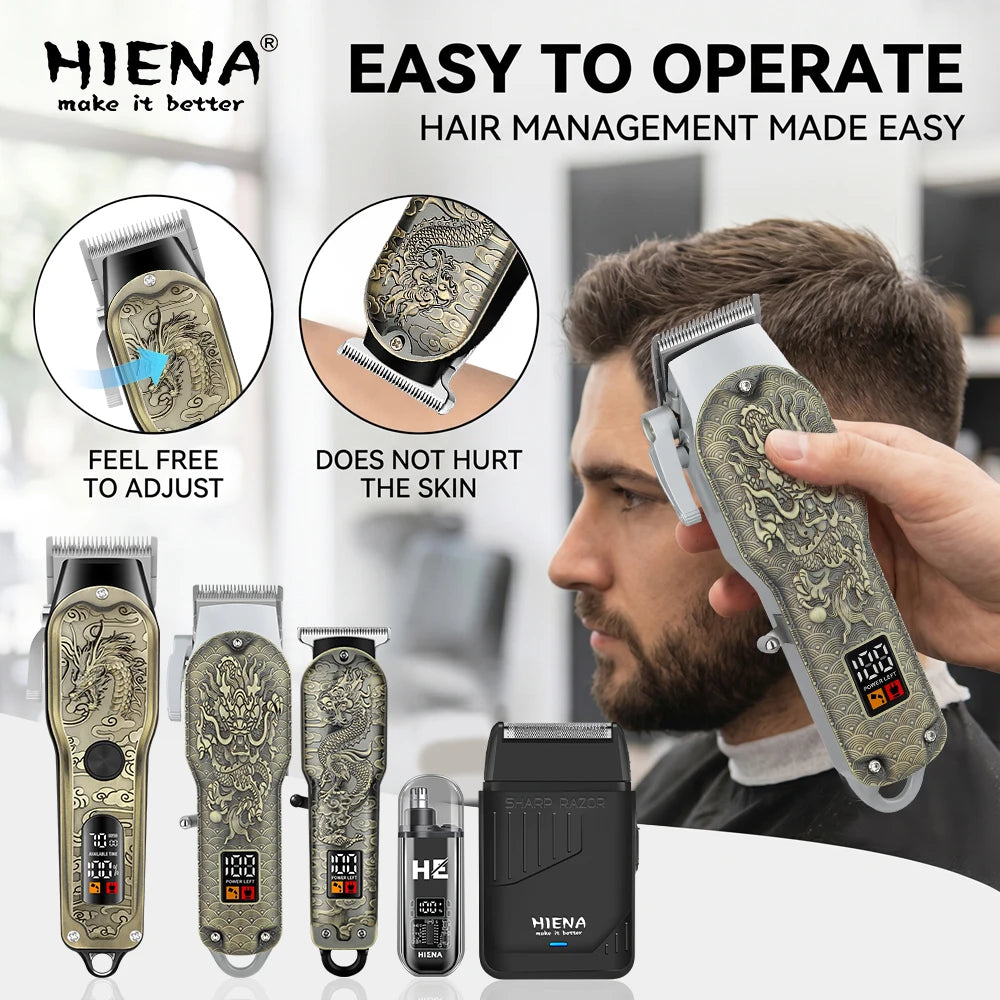 HIENA Cordless Hair Clippers With Led Display And Precision Trimmer