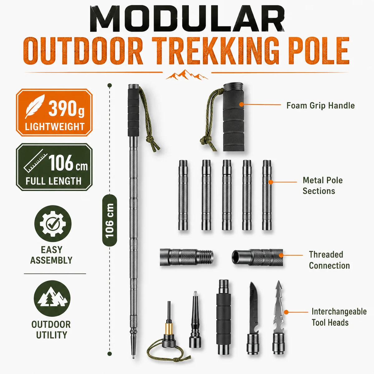 Adjustable Aluminum Trekking Pole With Cushioned Comfort Grip