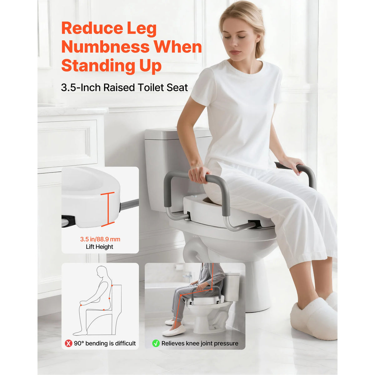 SucceBuy Raised Toilet Seat Riser With Padded Support Handles