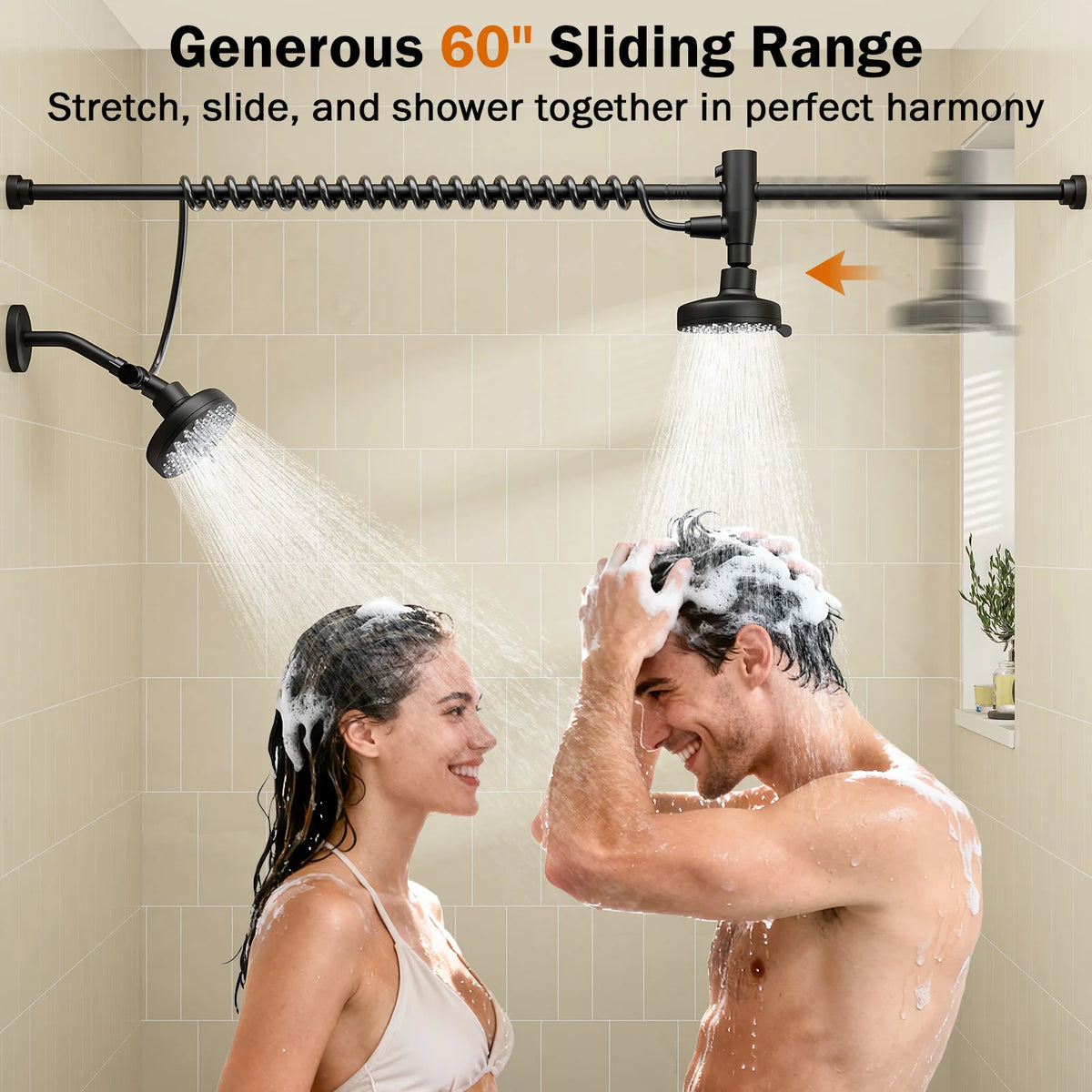 Dual Stainless Steel Shower Head With Adjustable Slider Wall Mount