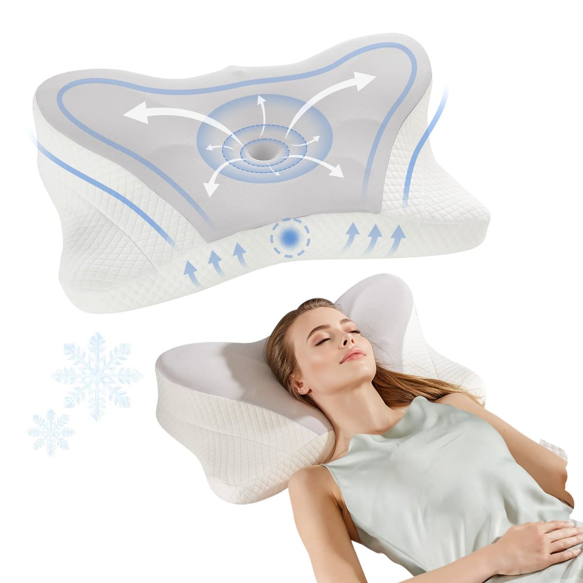 JHK Ergonomic Memory Foam Cervical Contour Pillow With Cooling Cover