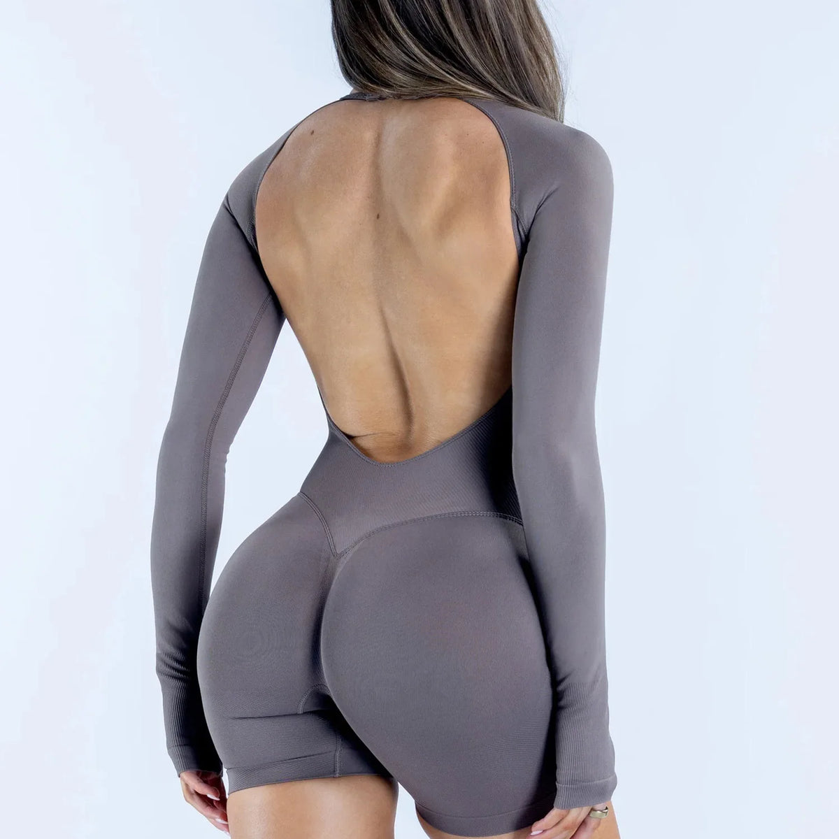 NCLAGEN Women's Seamless Long Sleeve Backless Yoga Workout Jumpsuit