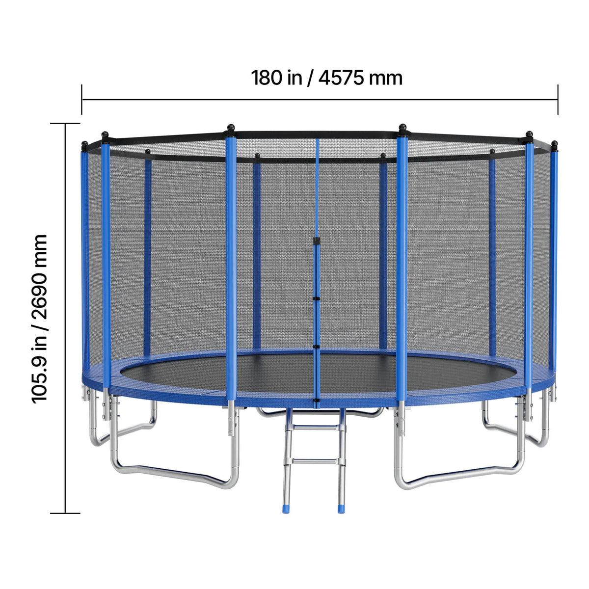 SucceBuy Outdoor Round Trampoline With Enclosure Net And Steel Frame