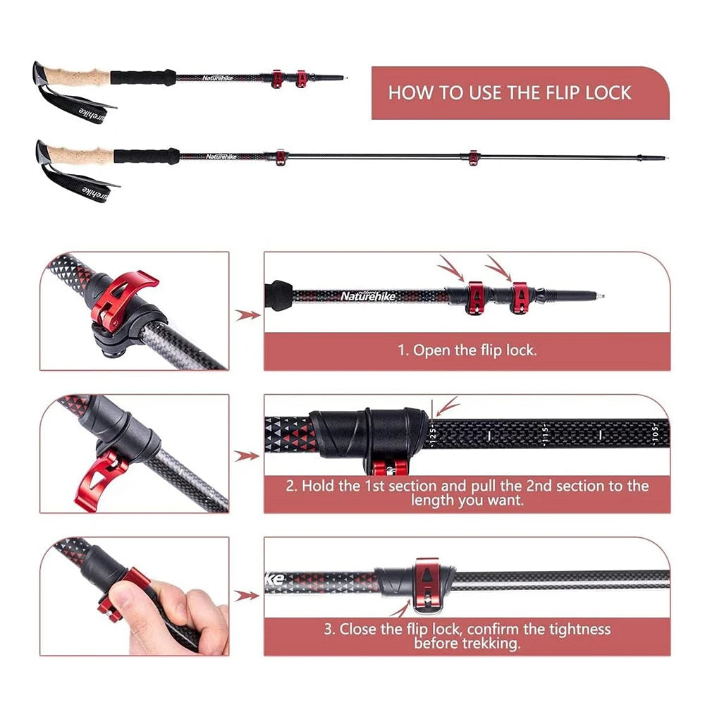 Naturehike Ultralight Carbon Fiber Trekking Poles For Outdoor Adventures