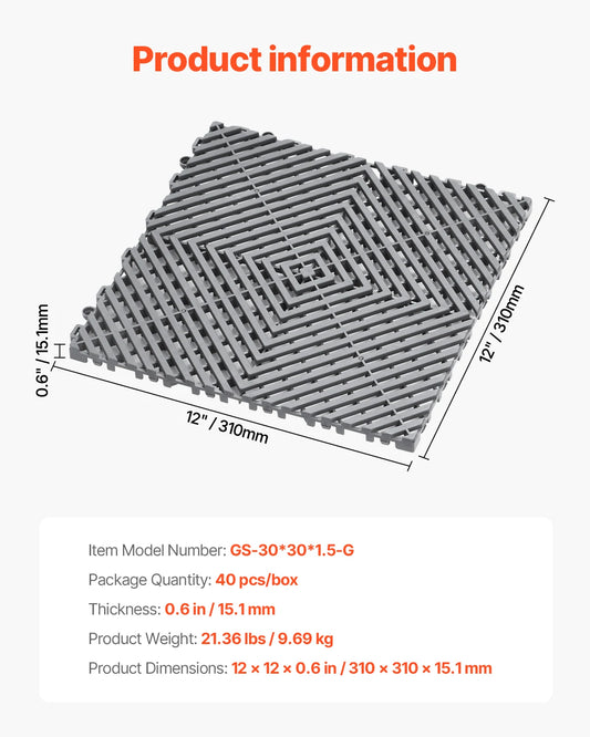 SucceBuy Interlocking Non-Slip Drainage Floor Tiles for Shower