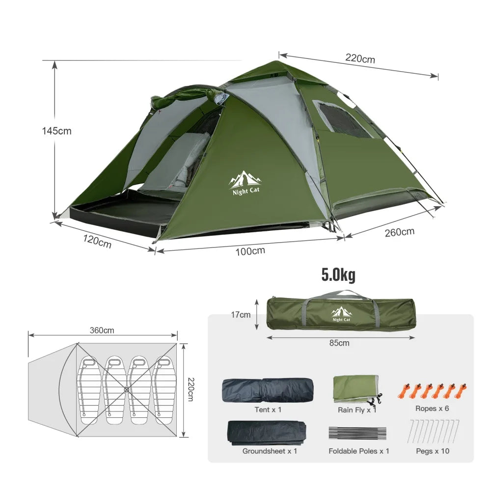Night Cat Automatic Double Layer Waterproof Pop Up Camping Tent