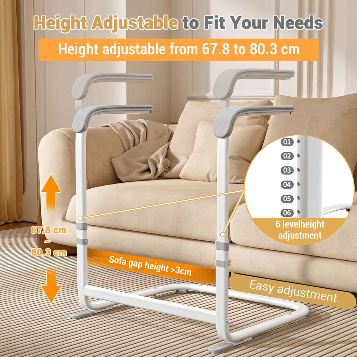 Height Adjustable Toilet Safety Frame With Padded Handles