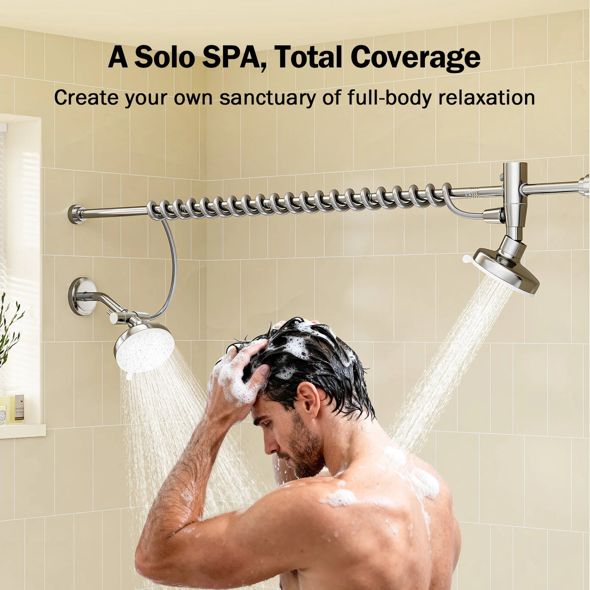Dual Stainless Steel Shower Head With Adjustable Slider Wall Mount
