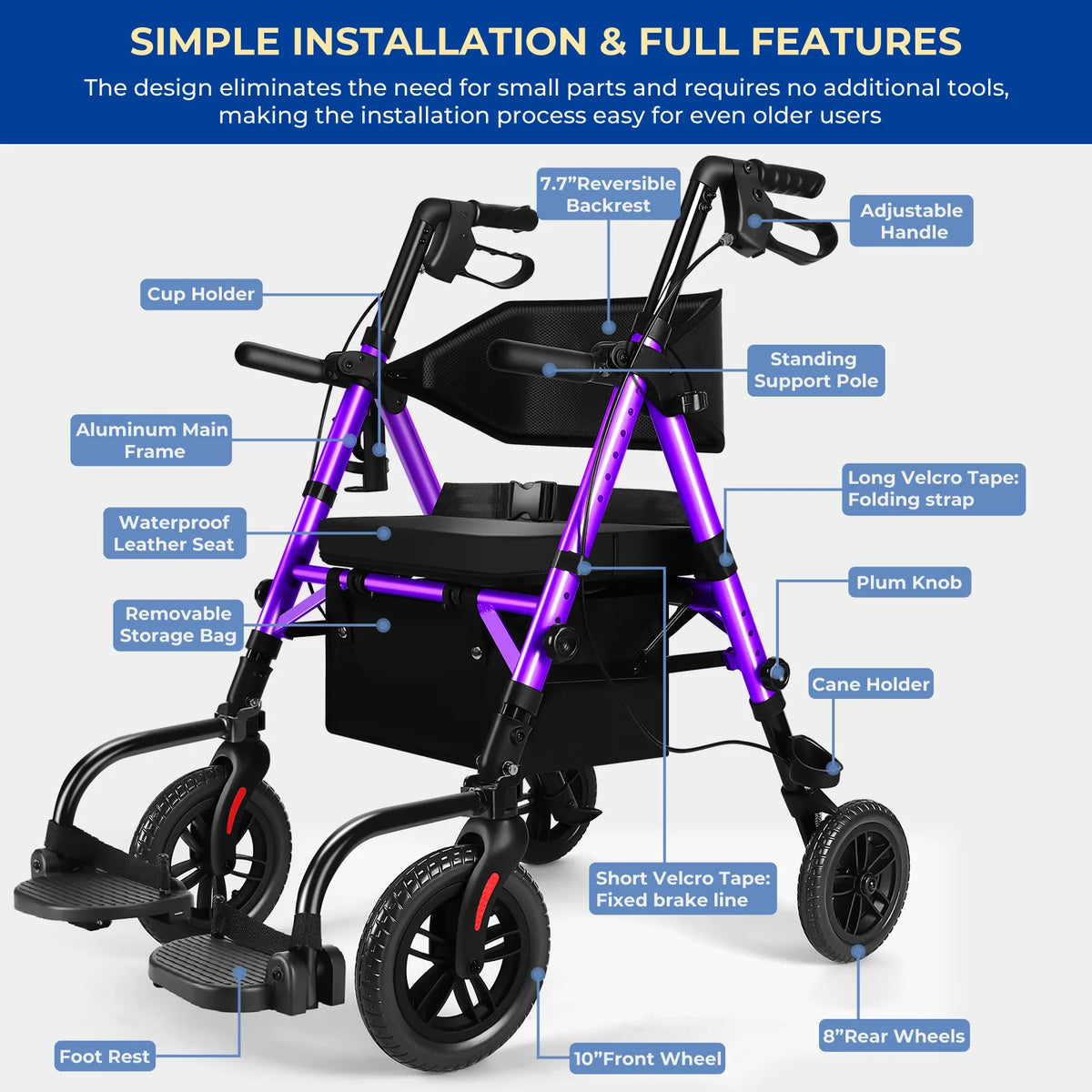 Adjustable Two In One Walker Wheelchair With Safety Brakes