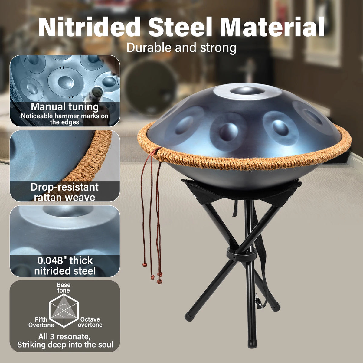 Portable G Minor Nine Note Handpan Drum For Meditation