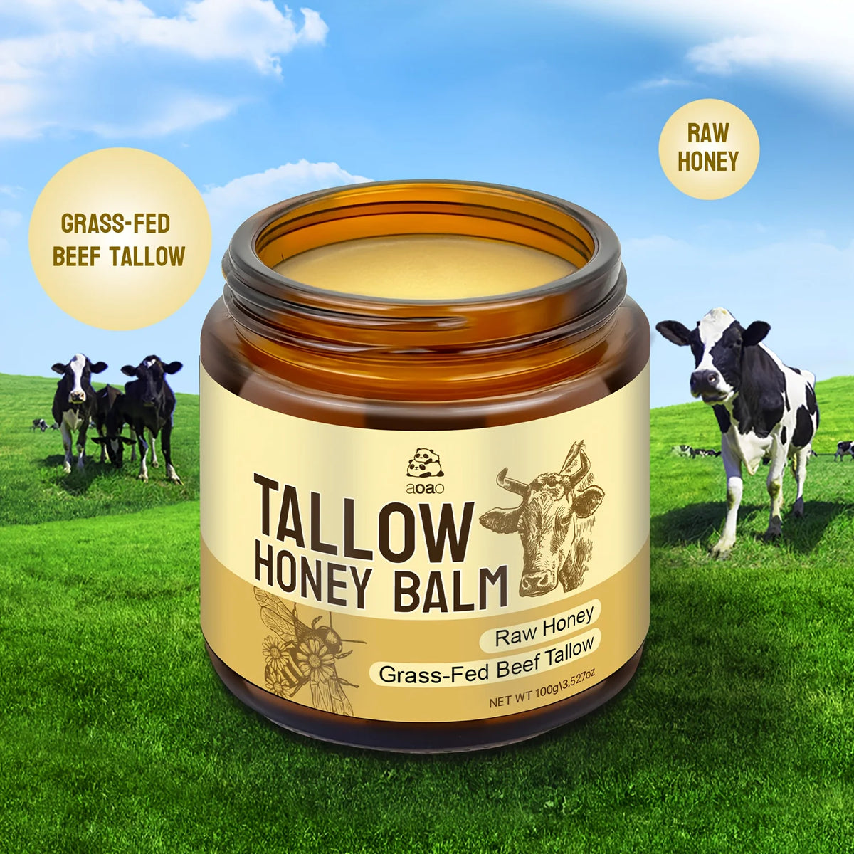 Aoao Natural Grass Fed Tallow Balm With Honey And Olive Oil