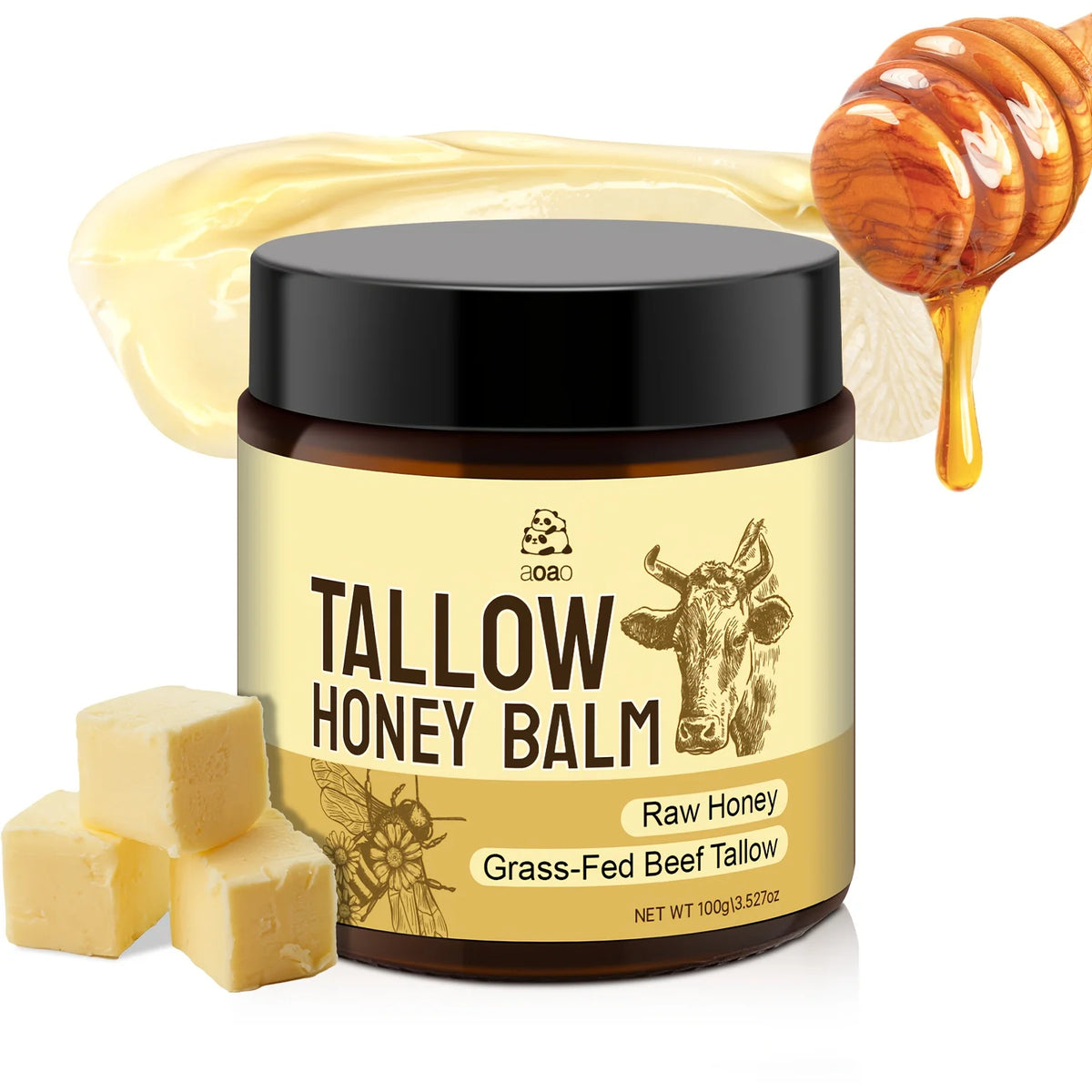 Aoao Natural Grass Fed Tallow Balm With Honey And Olive Oil
