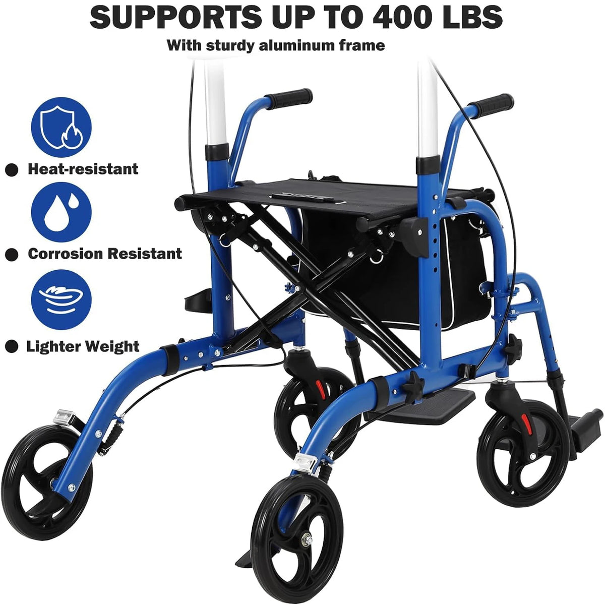 Aluminum Foldable Rollator Walker With Seat And Backrest For Seniors