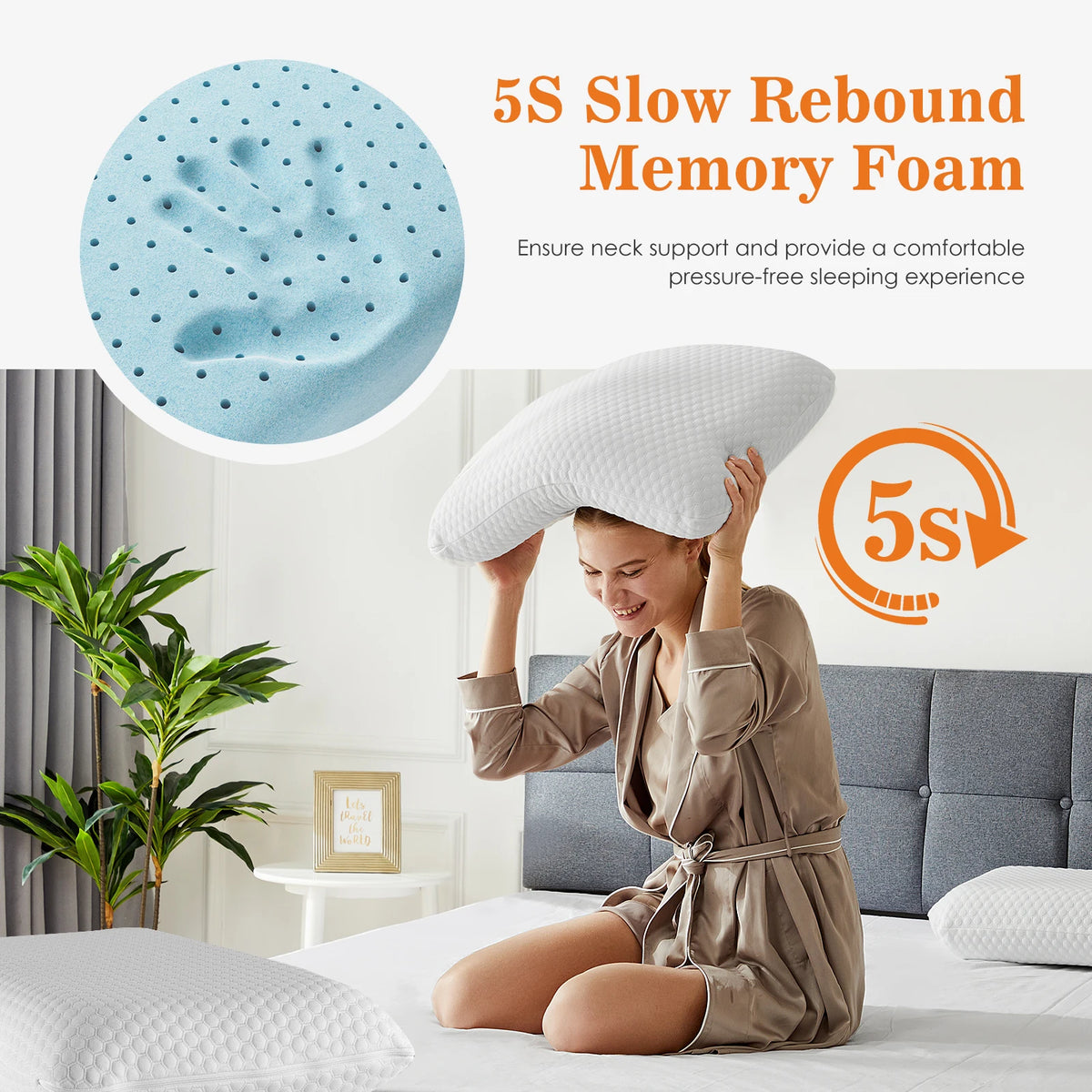 MCQ Memory Foam Neck Pillow With Cooling Washable Cover