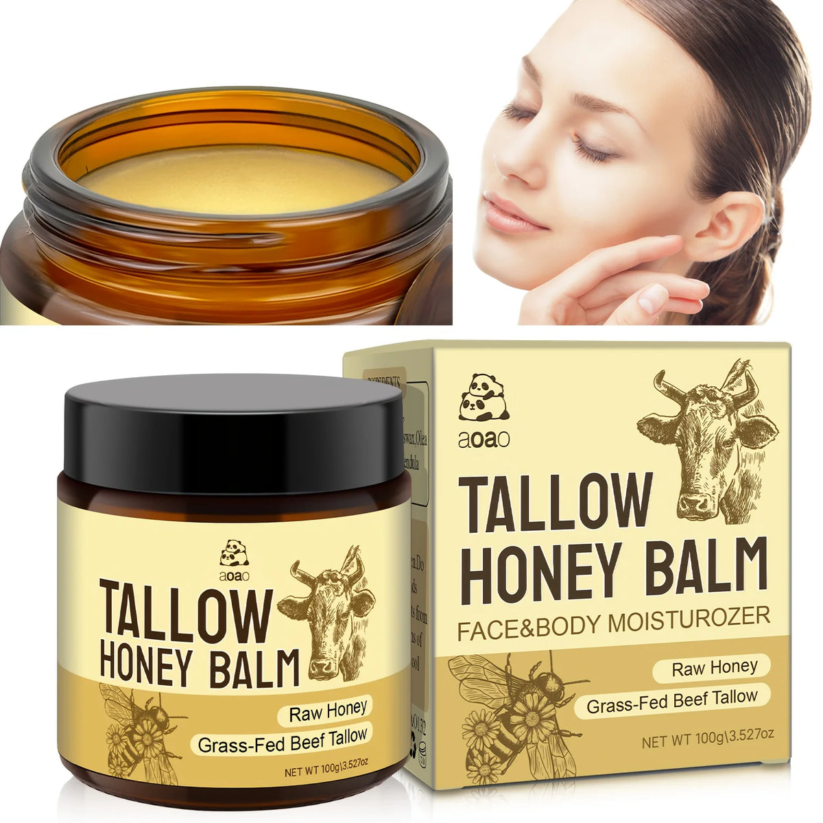 Aoao Natural Grass Fed Tallow Balm With Honey And Olive Oil