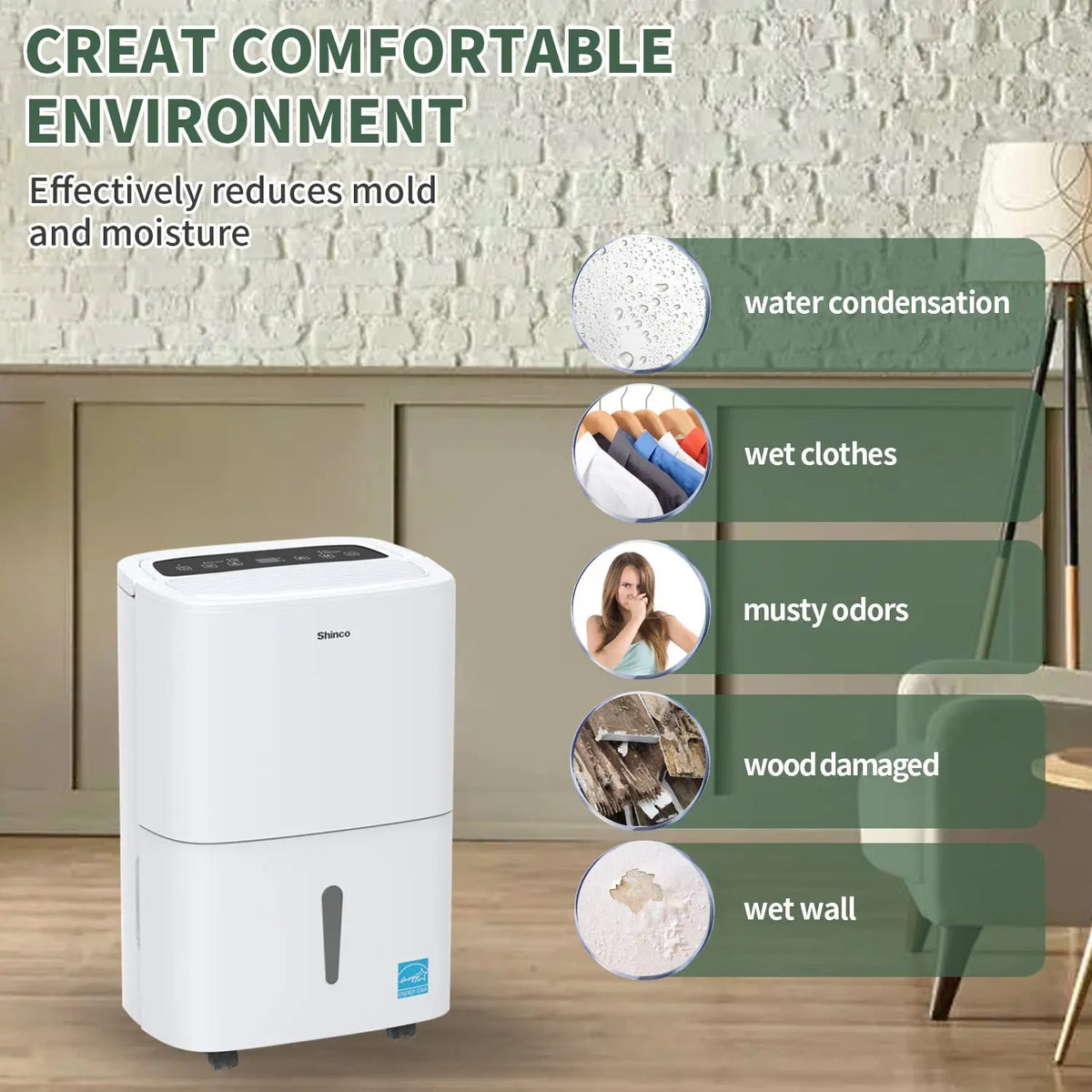 Shinco 150 Pint Dehumidifier Featuring Built In Drain Pump
