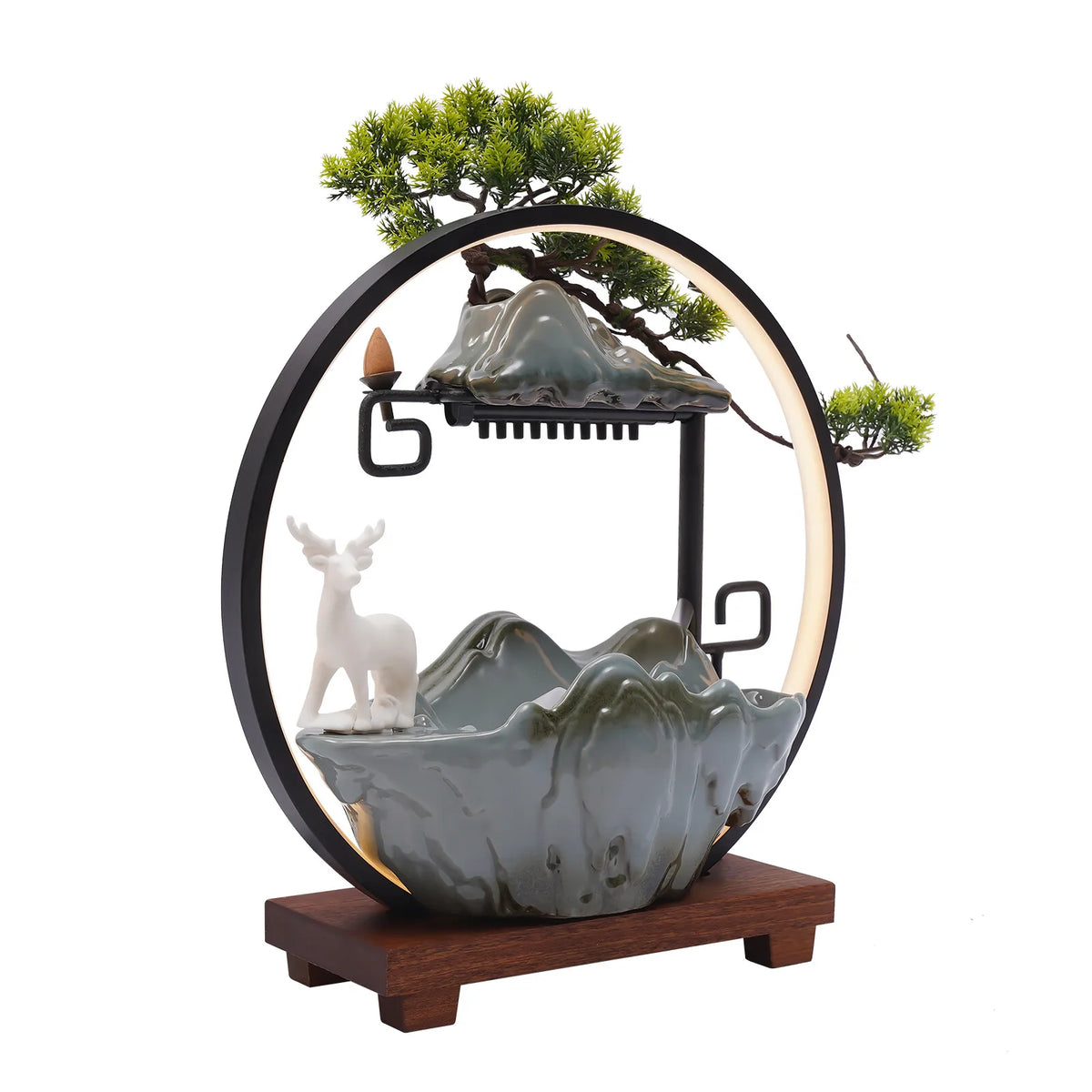Bymaocar Tabletop Water Fountain LED Light Bonsai Tree Desk Decoration