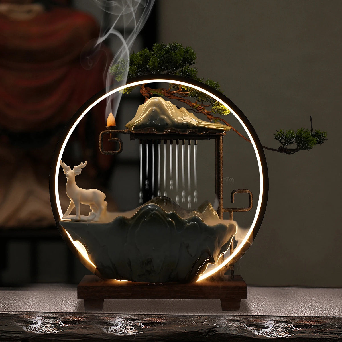 Bymaocar Tabletop Water Fountain LED Light Bonsai Tree Desk Decoration