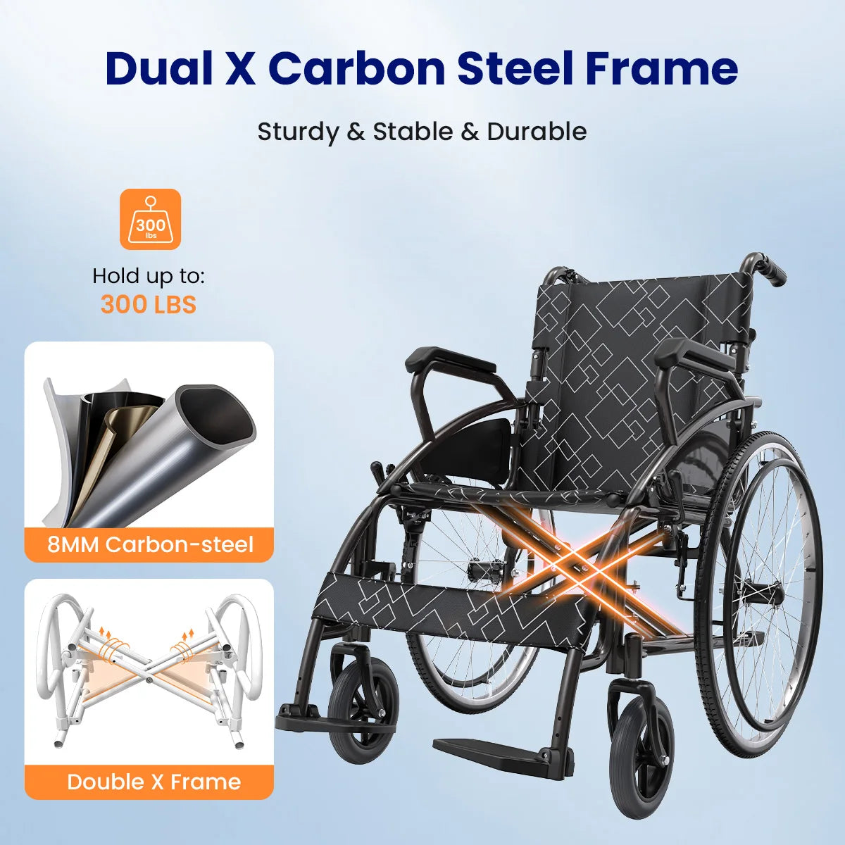 Maidesite Lightweight Folding Transport Wheelchair With Seat