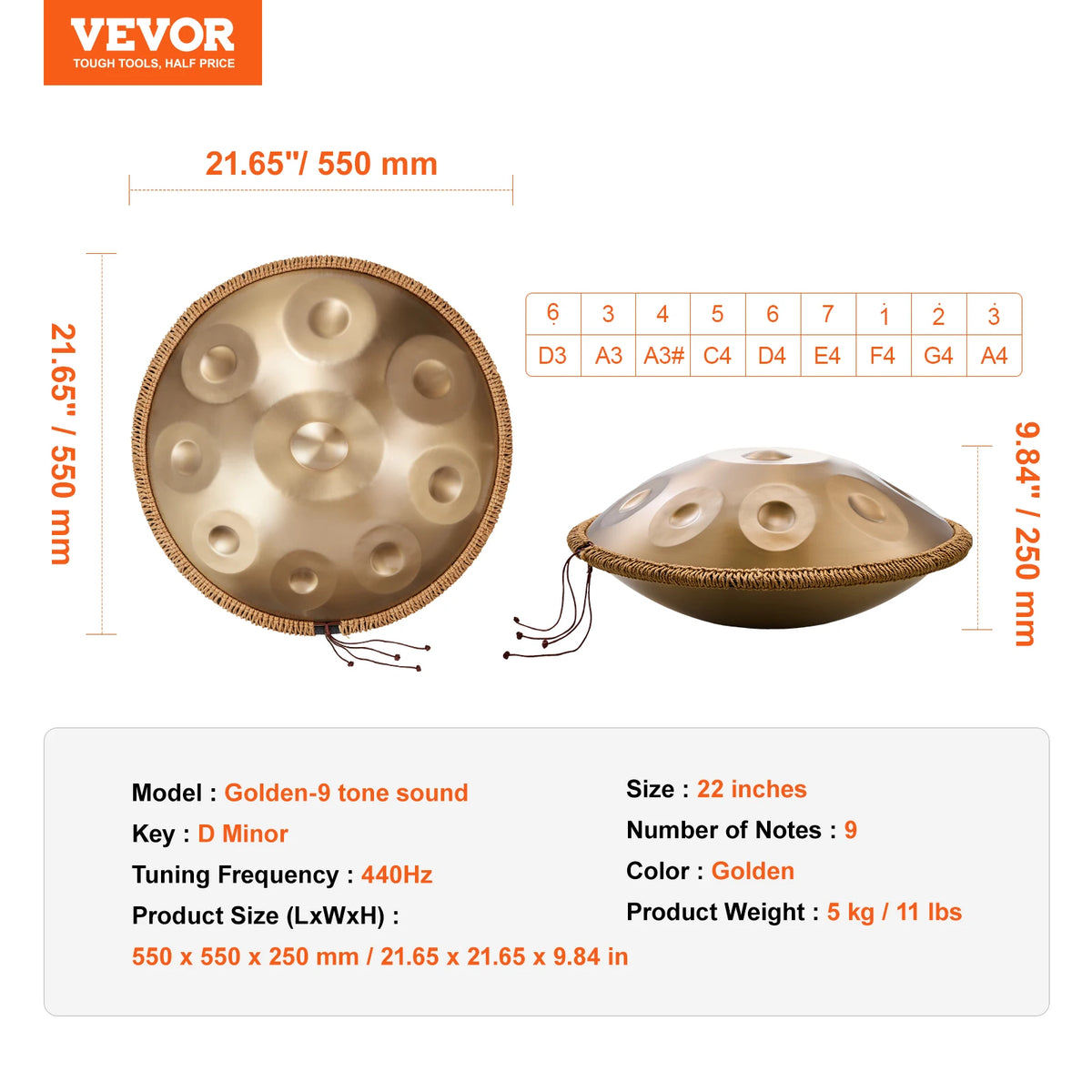 SucceBuy D Minor Handpan Drum With Mallets For Relaxation