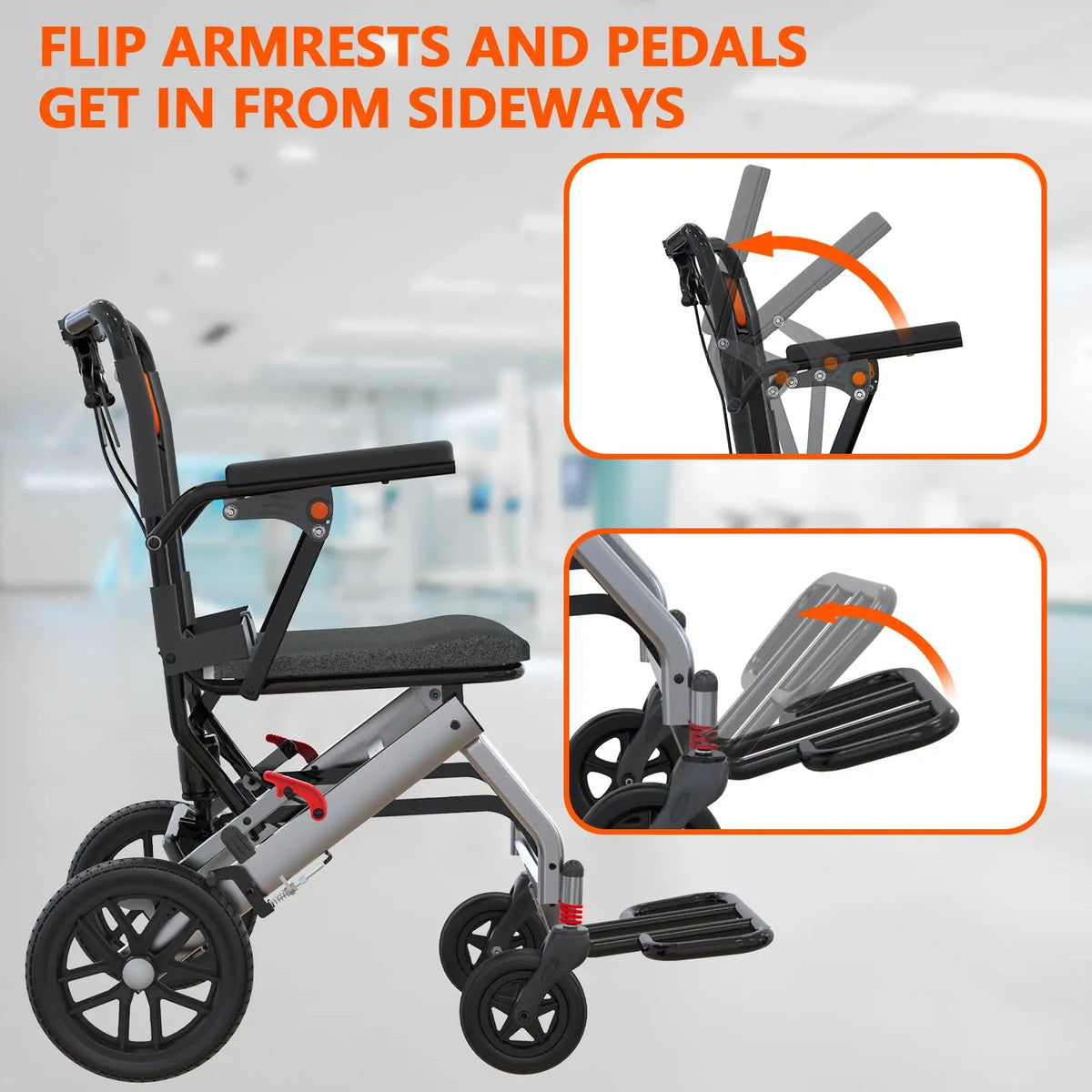 Hydraulic Patient Lift Commode Chair With Split Seat For Transfers