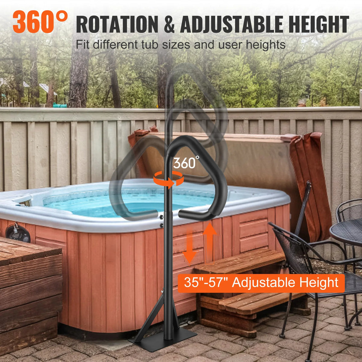 360 Rotatable Adjustable Height Aluminum Hot Tub Grab Bar