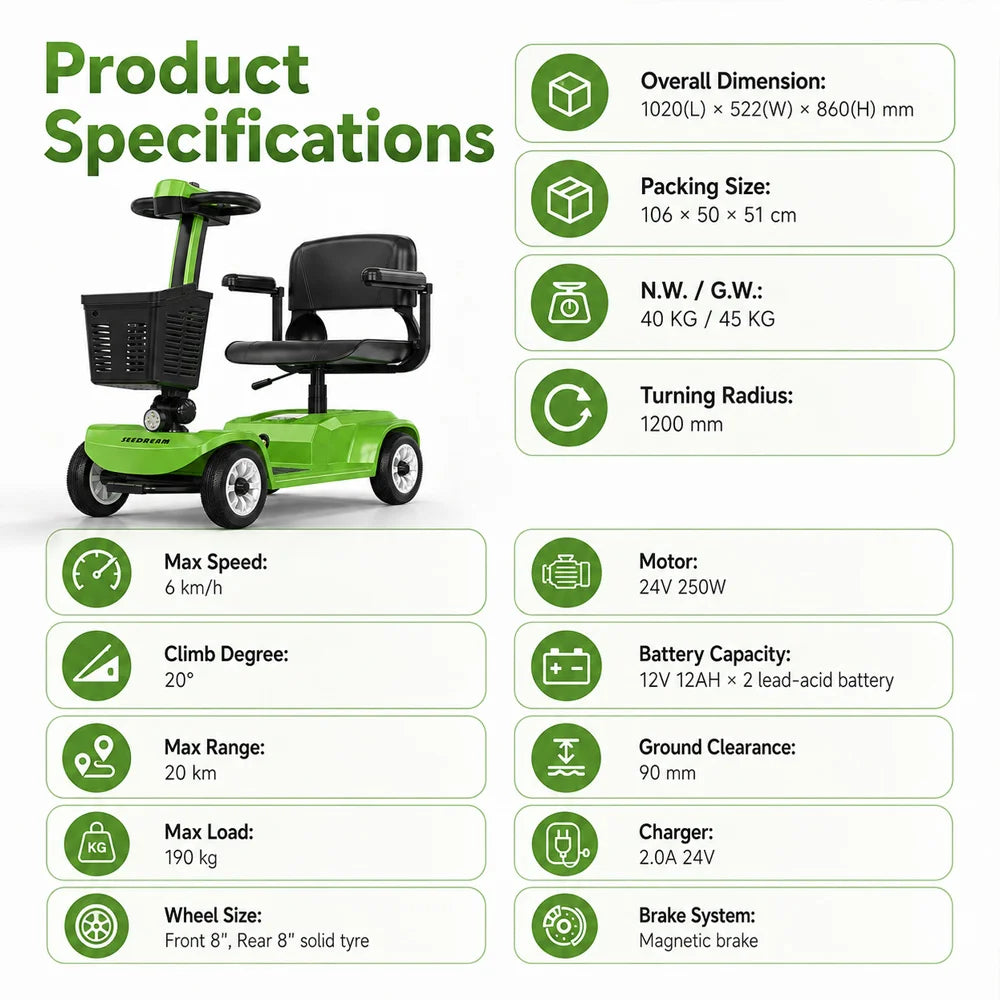 Electric Mobility Scooter For Seniors With Comfortable Seat