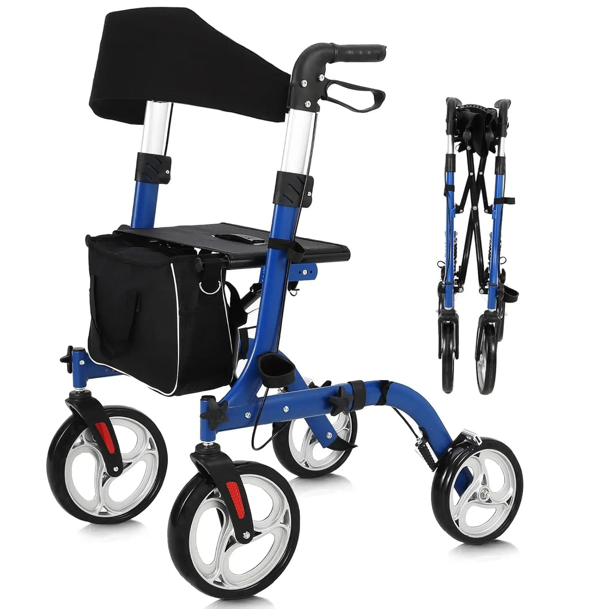 Aluminum Foldable Rollator Walker With Seat And Backrest For Seniors