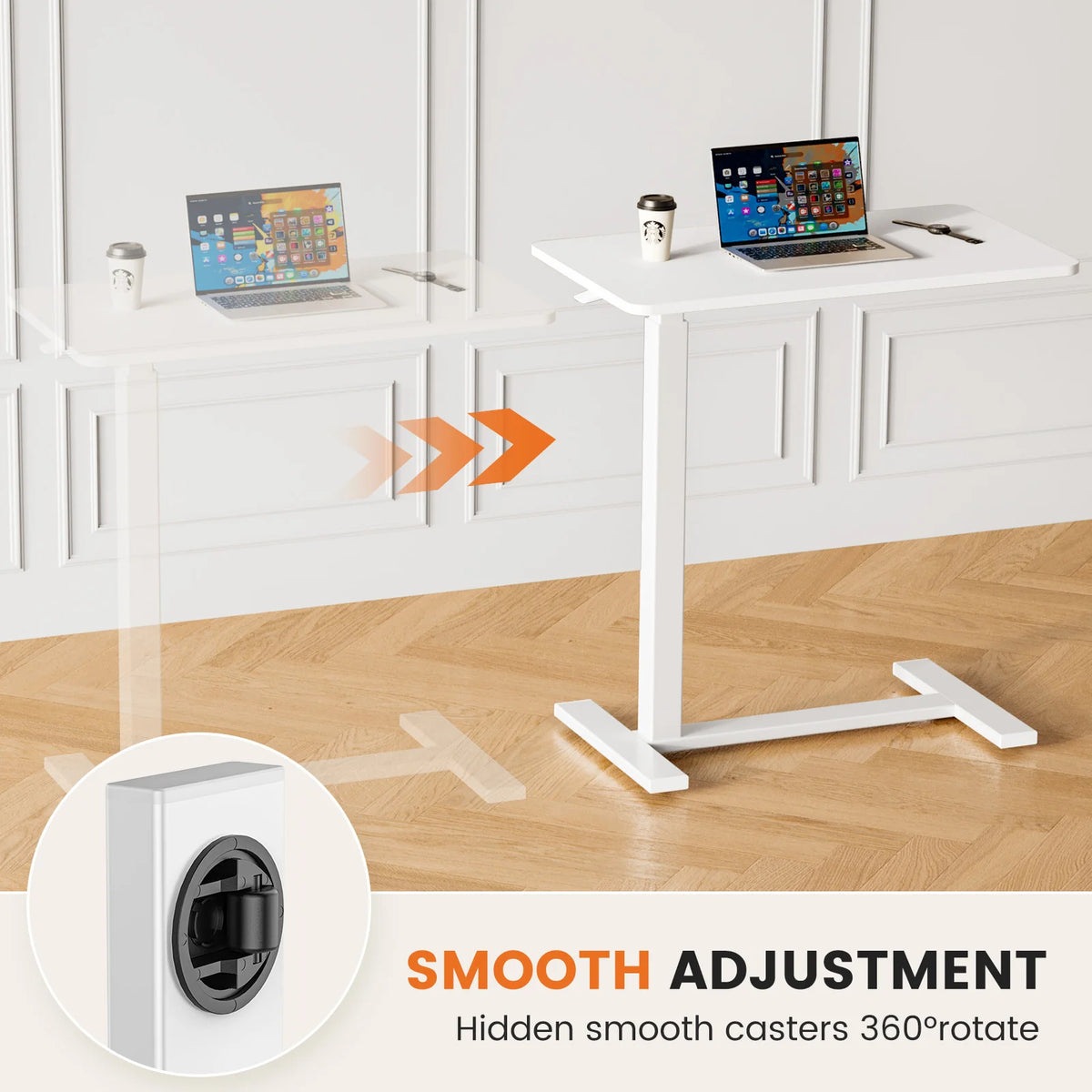 JHK Adjustable Height Rolling Over Bed Table For Bedroom
