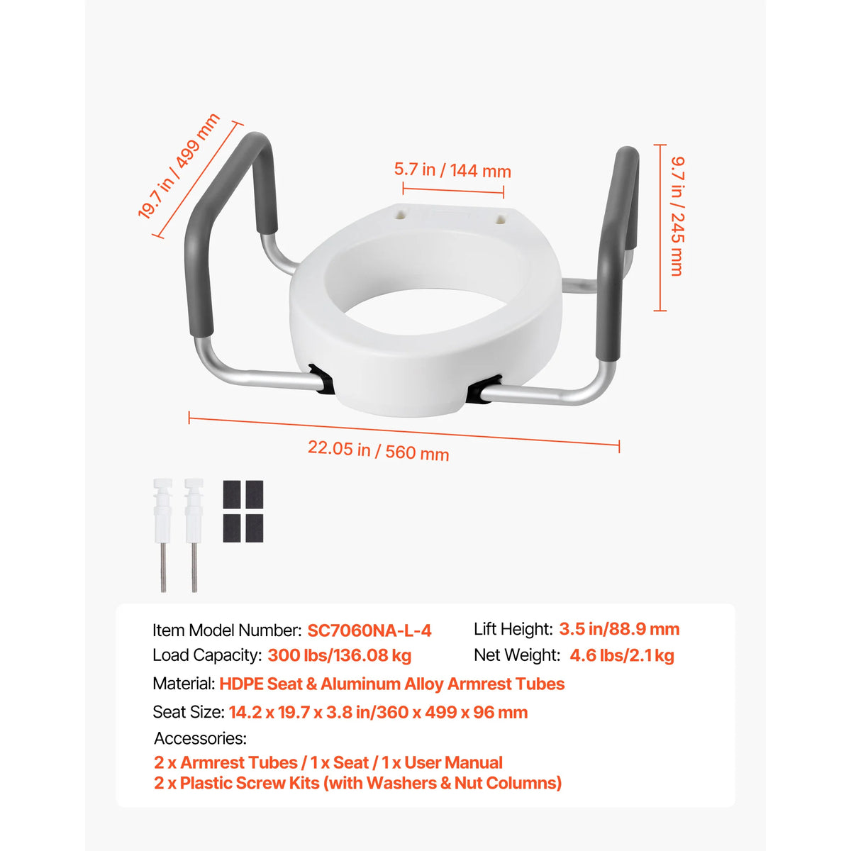 SucceBuy Raised Toilet Seat Riser With Padded Support Handles