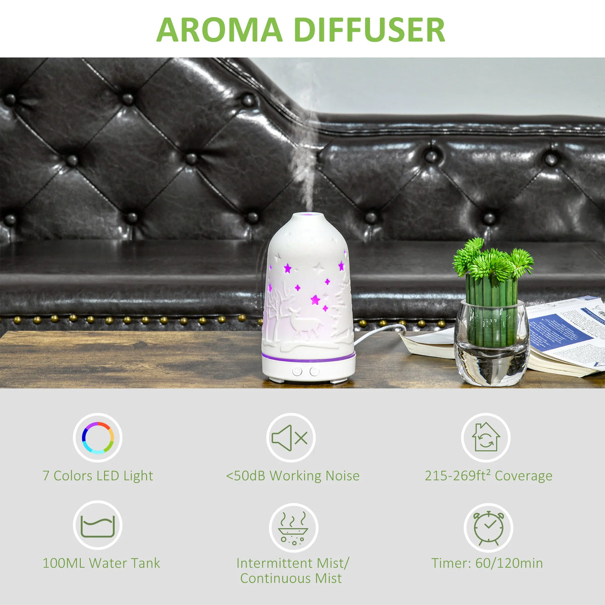 Ultrasonic Aromatherapy Diffuser With Ceramic Top And LED Lights