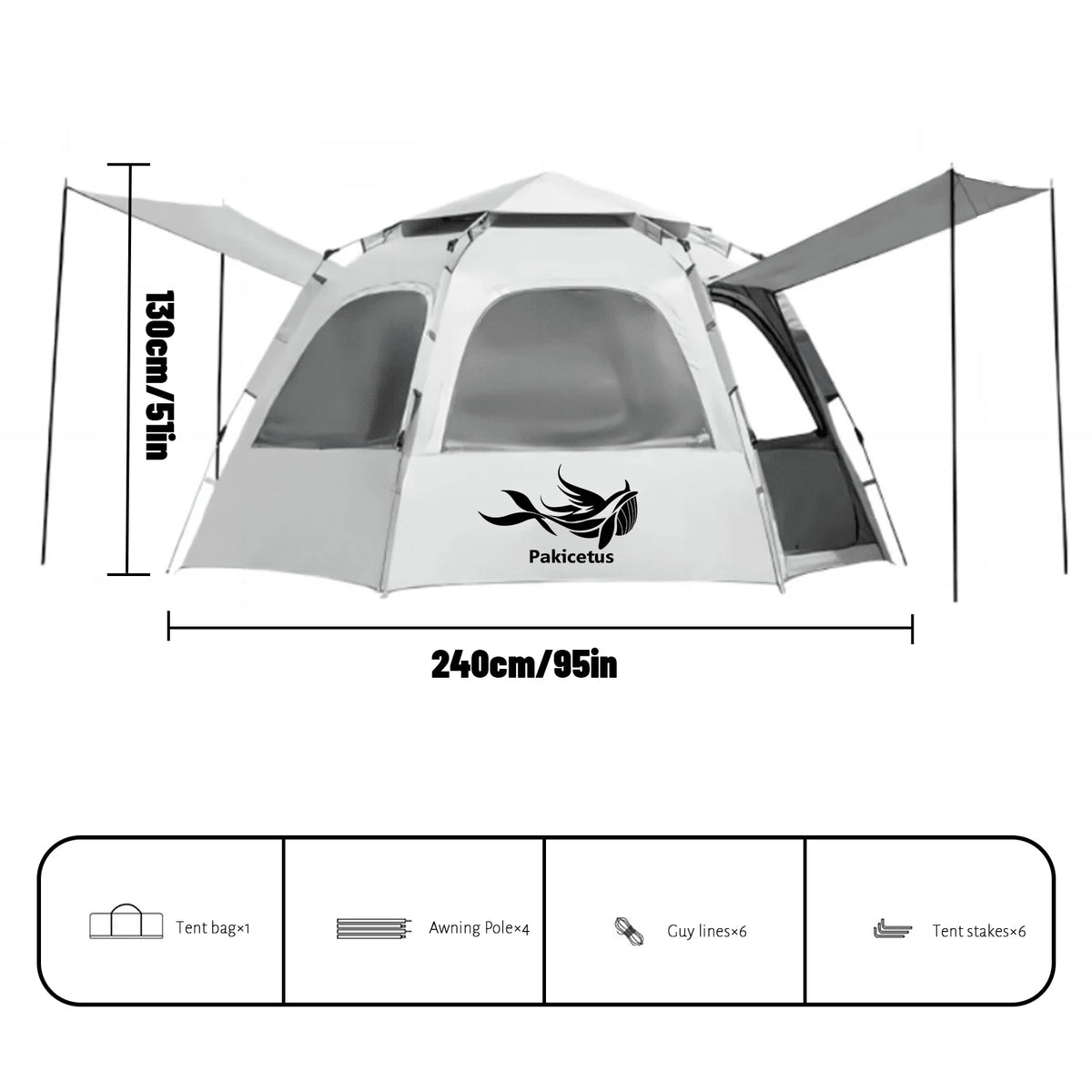 Pakicetus Automatic Hexagonal Camping Tent With Ventilated Mesh Walls
