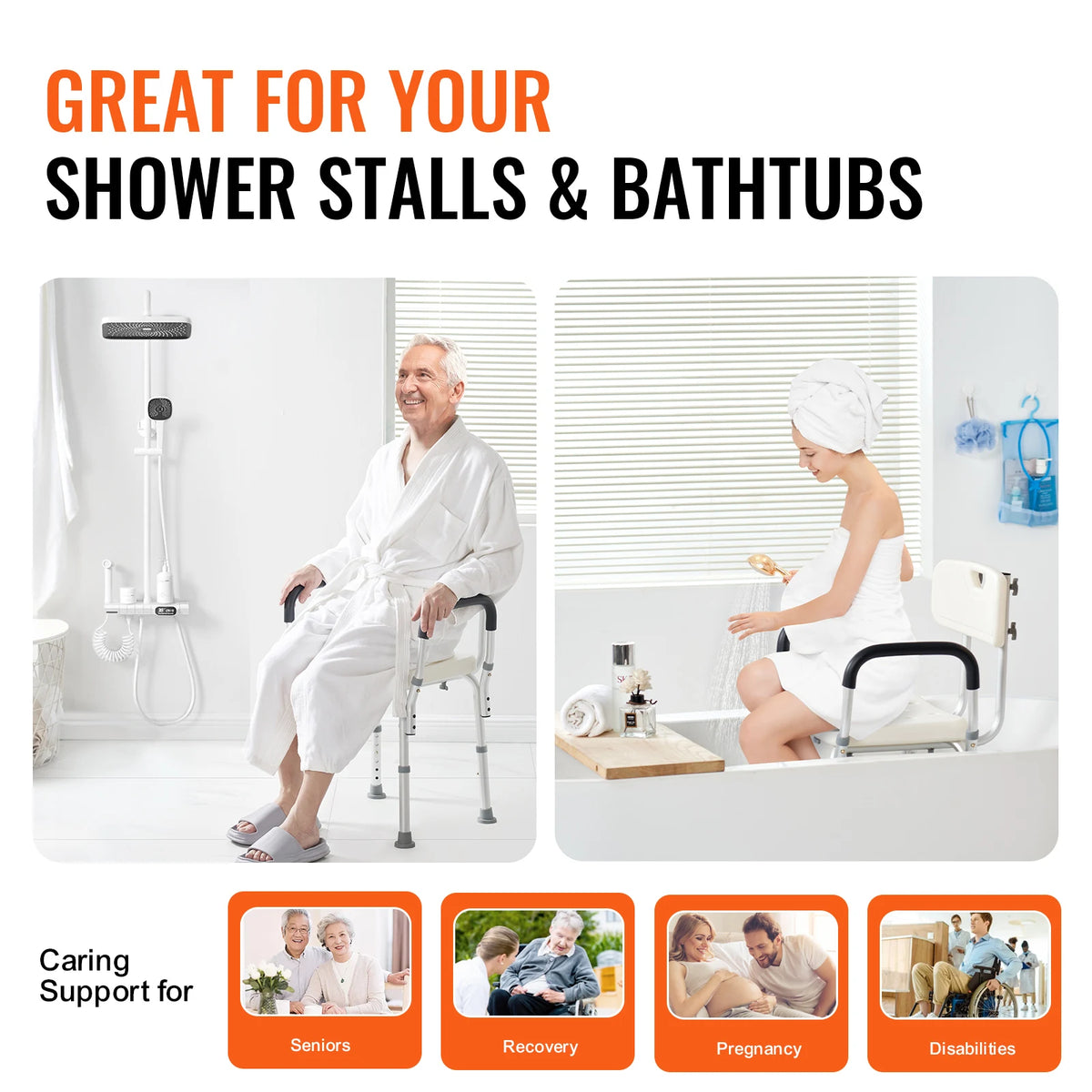 Adjustable Shower Chair With Back And Non Slip Bath Seat