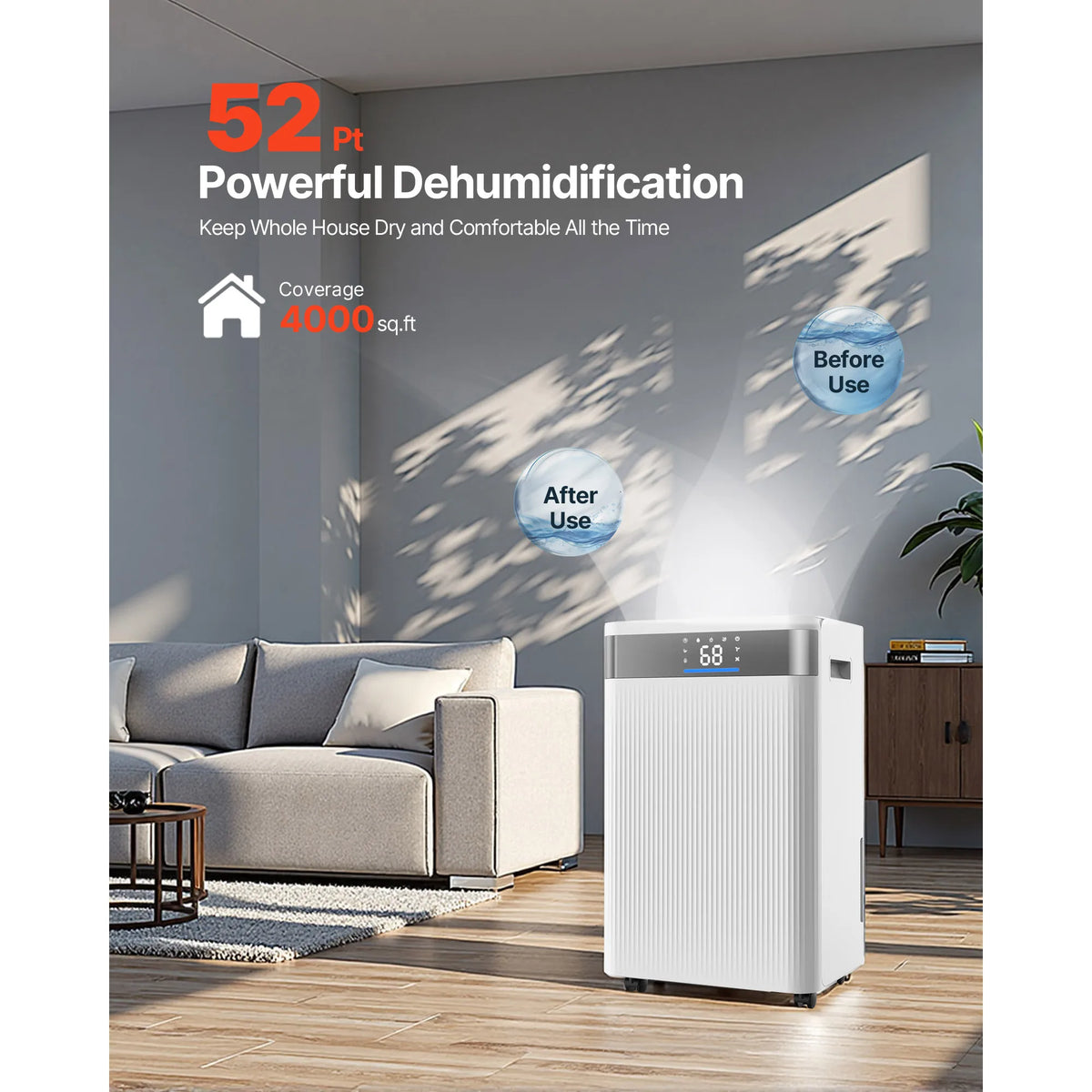 SucceBuy 52Pint Dehumidifier With Drain Hose Smart Humidity Control Low Noise