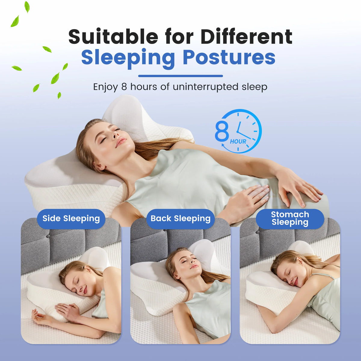 JHK Ergonomic Memory Foam Cervical Contour Pillow With Cooling Cover