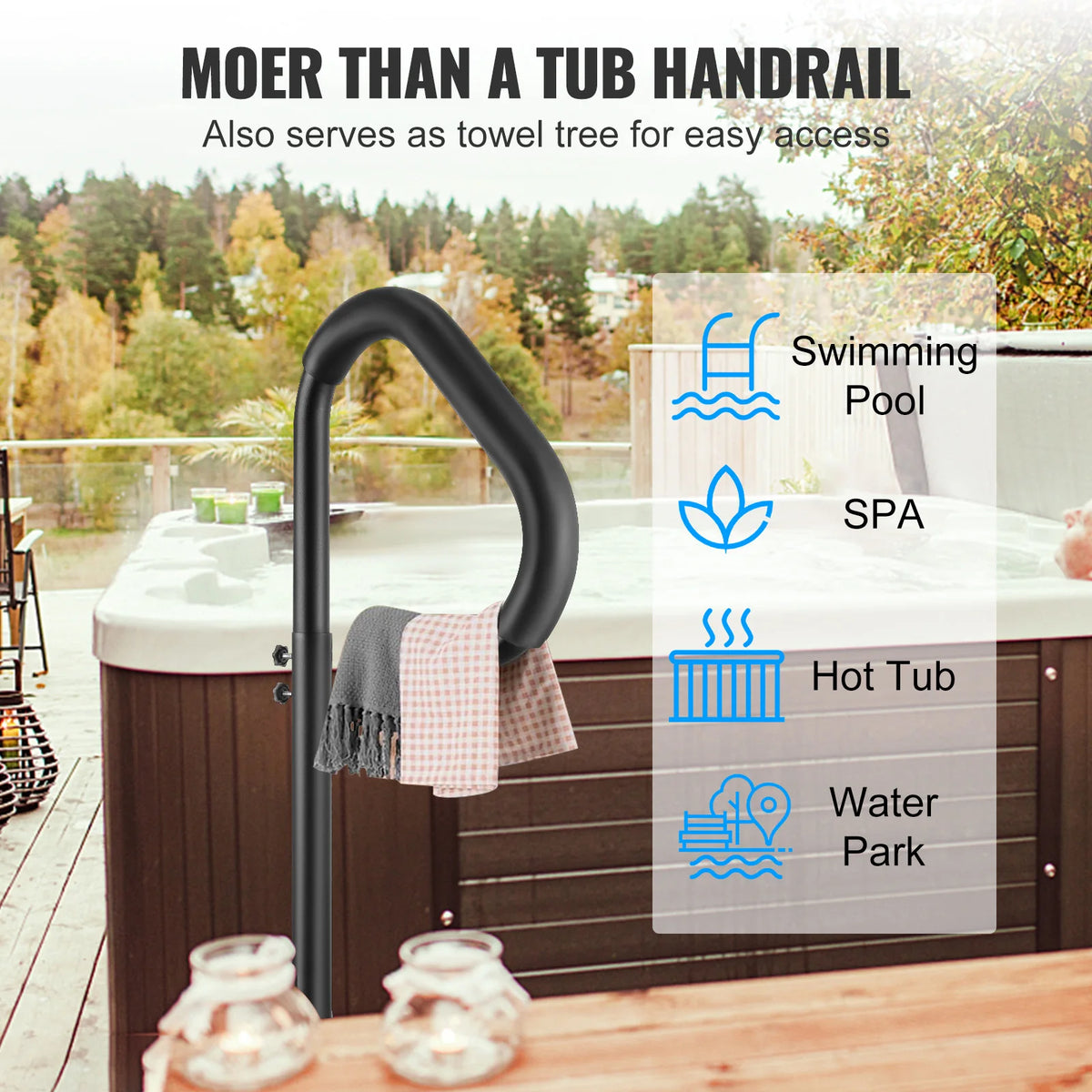 360 Rotatable Adjustable Height Aluminum Hot Tub Grab Bar