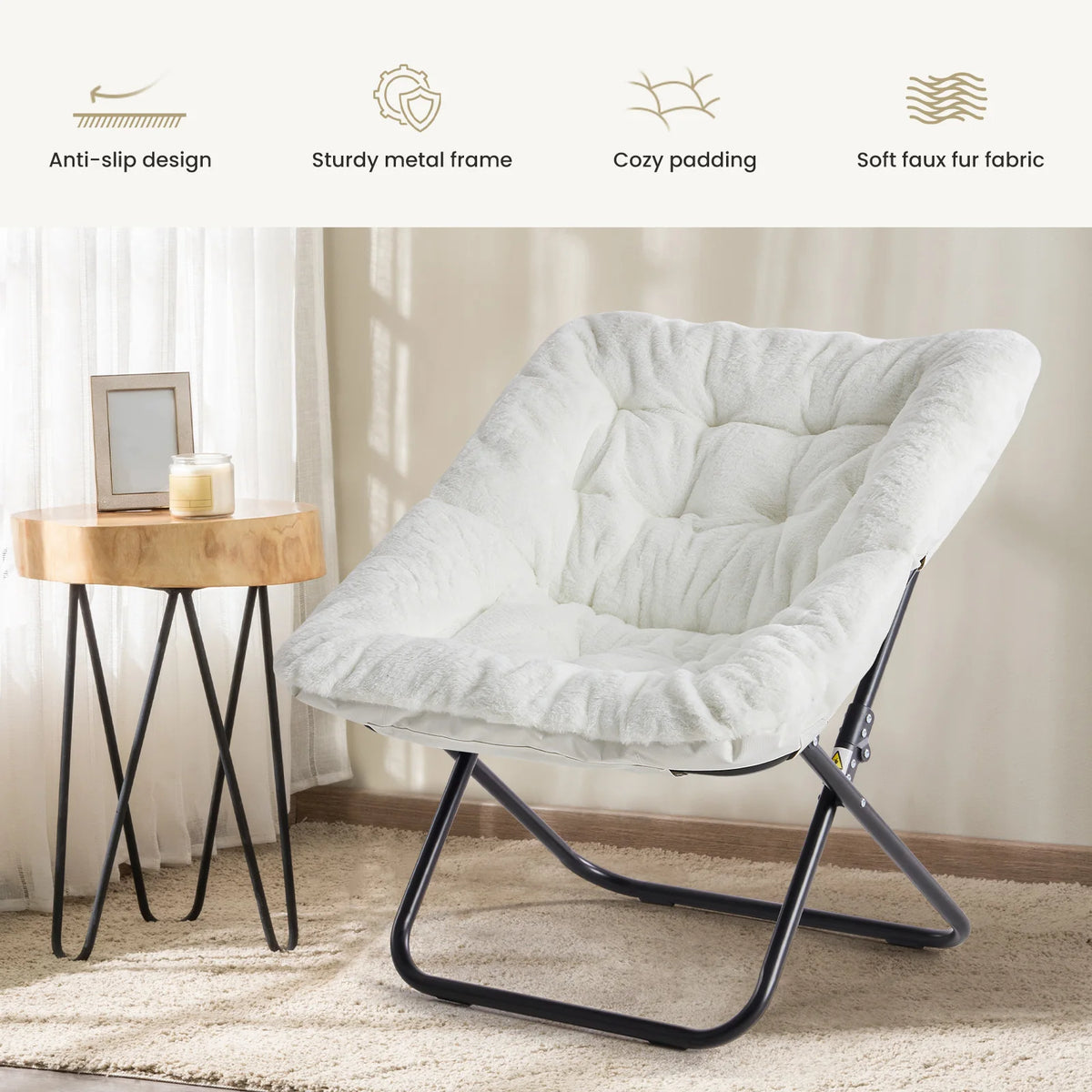 JHK Modern Saucer Chair With Metal Frame And Foldable Design