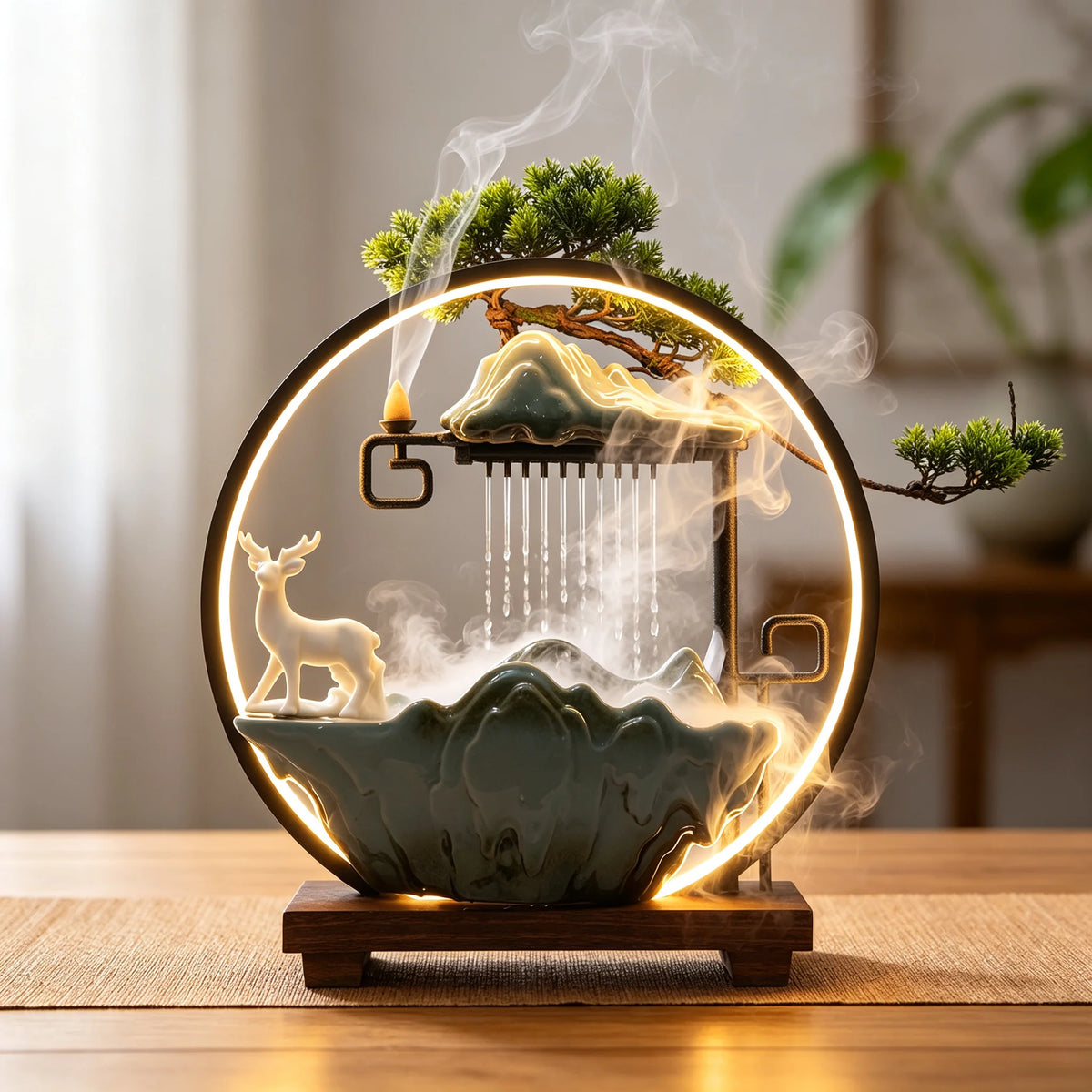 Bymaocar Tabletop Water Fountain LED Light Bonsai Tree Desk Decoration