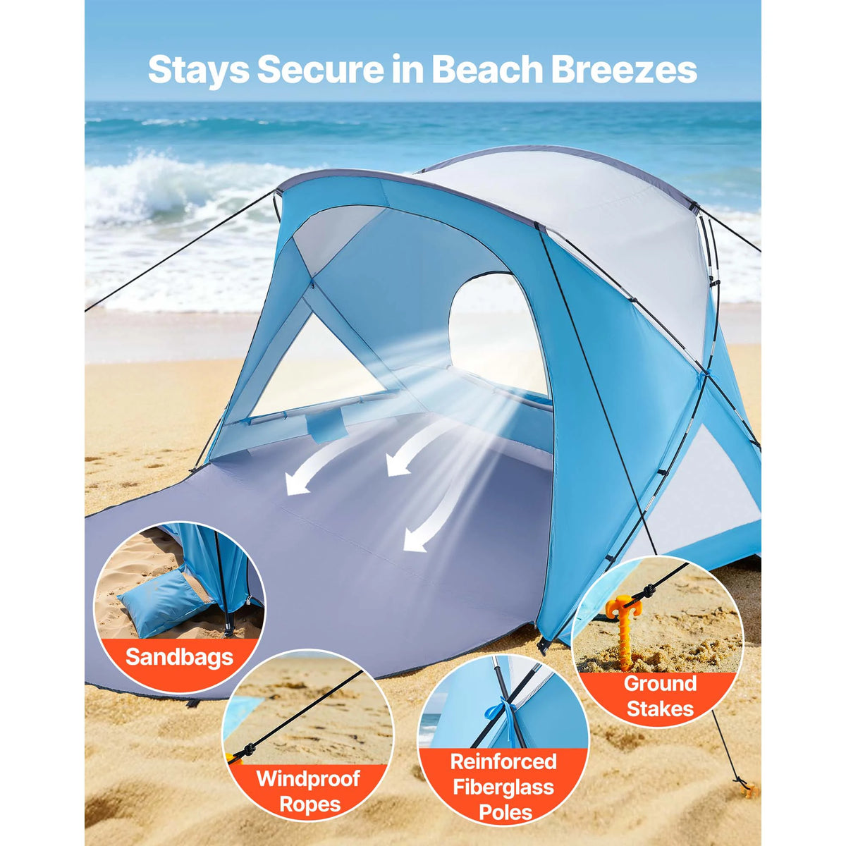 Vevor Portable Beach Sun Shelter Tent With UPF Protection