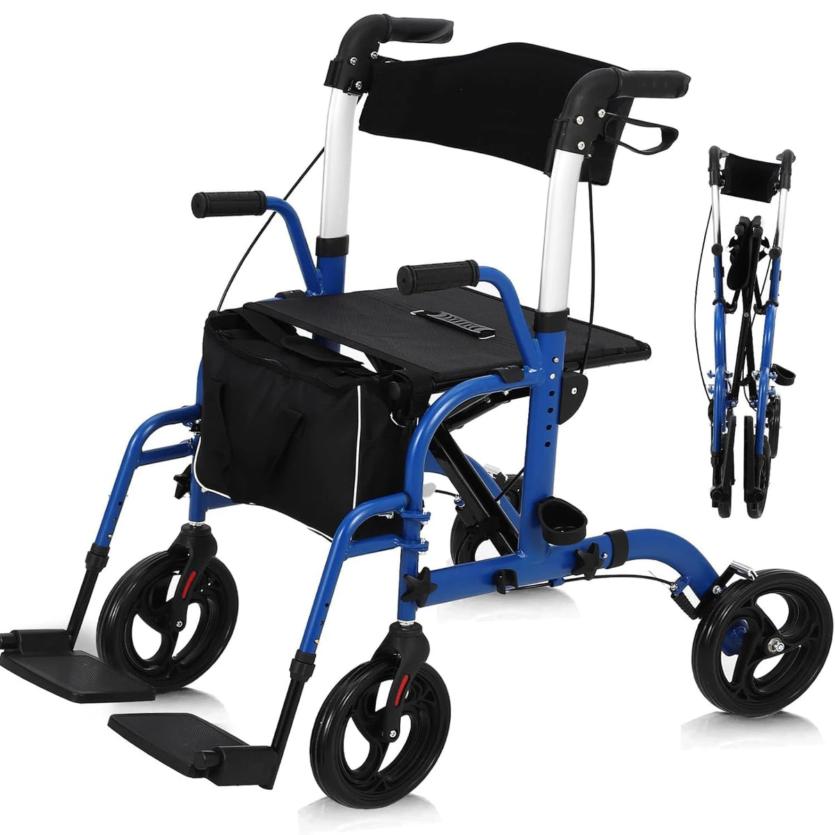 Aluminum Foldable Rollator Walker With Seat And Backrest For Seniors
